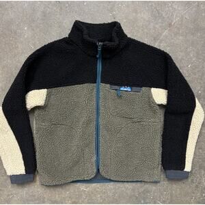 Kavu Women’s Small Fleece Zip Up Jacket Colorblock Green Brown Outdoor Gorpcore